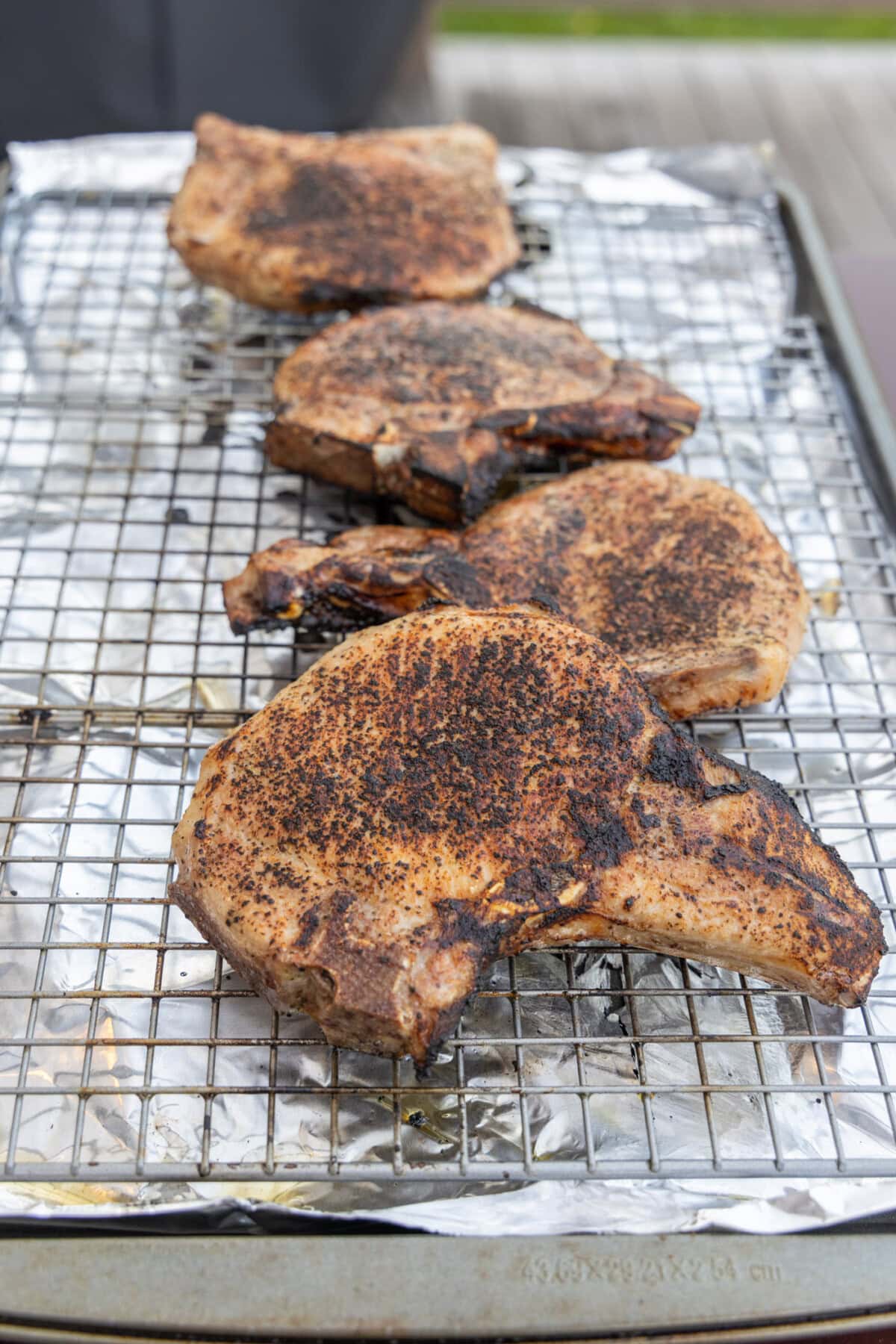 wire rack of Sous Vide Pork Chops