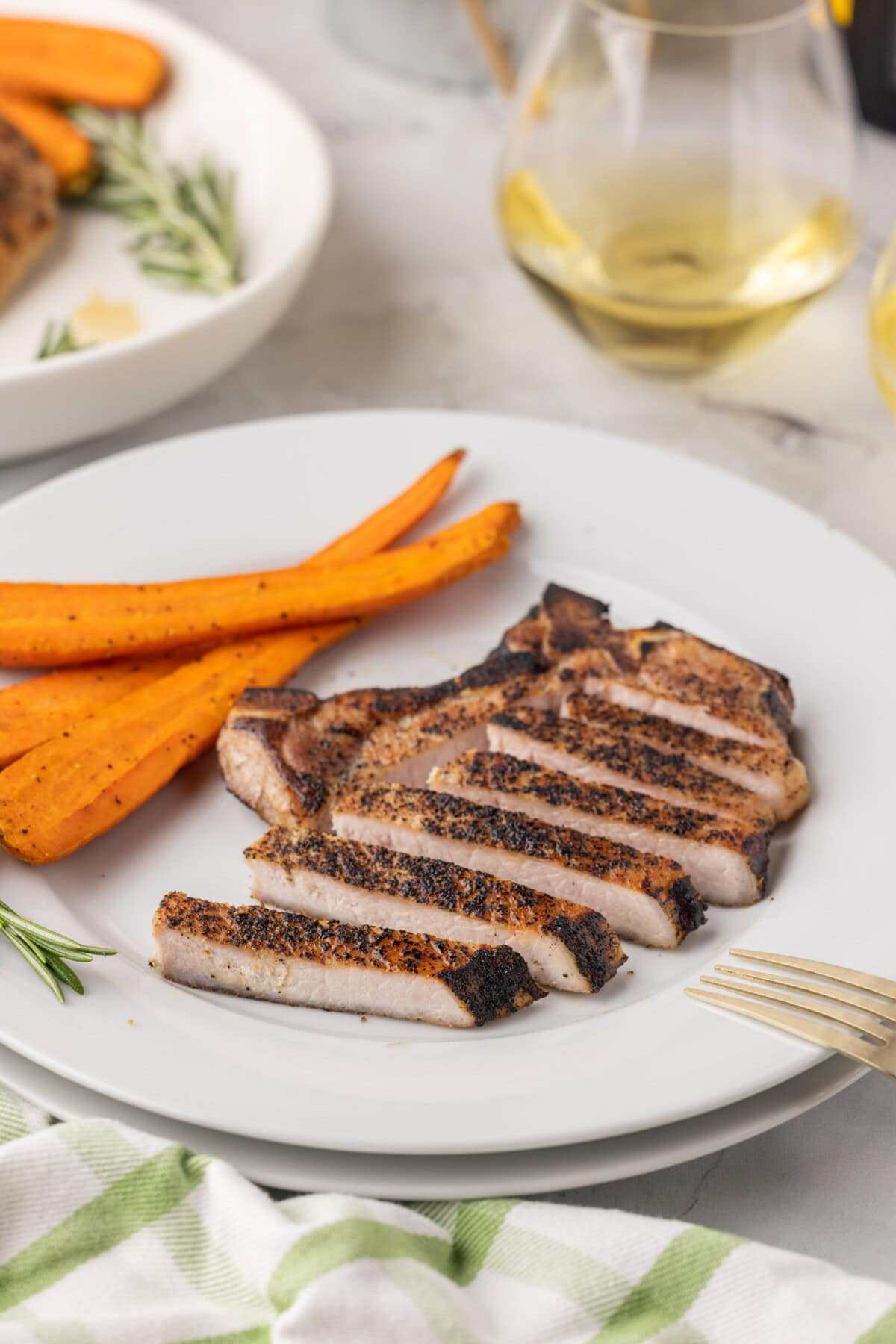 plate of sliced Sous Vide Pork Chop