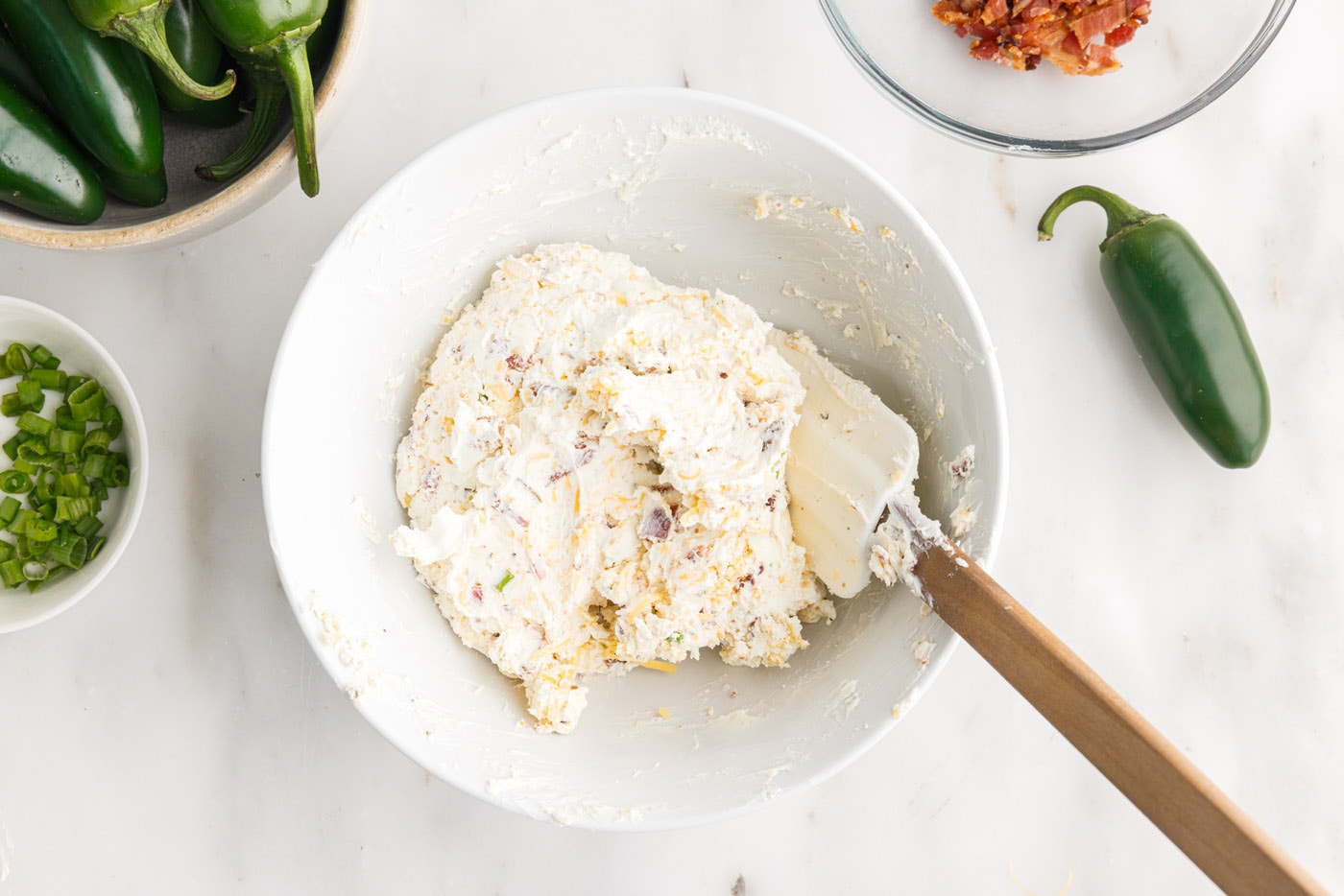 jalapeno popper cream cheese filling in a bowl