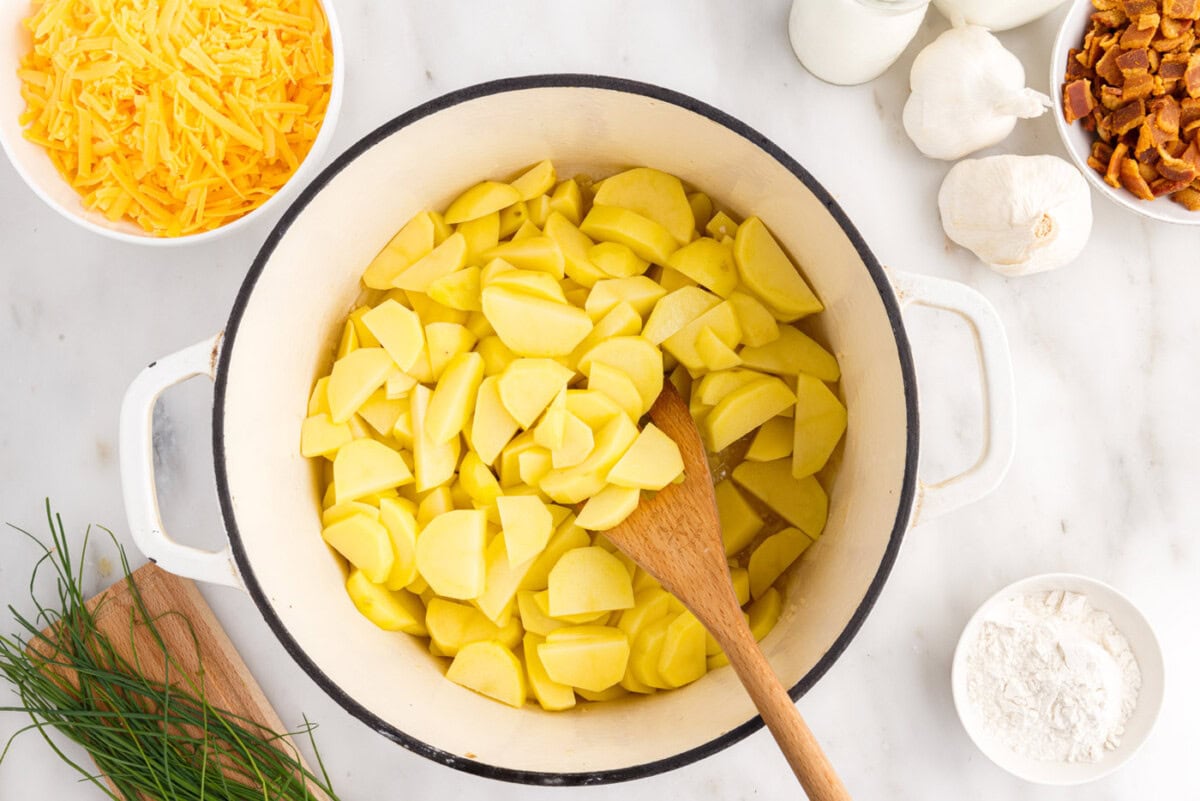 chopped potatoes in a stockpot