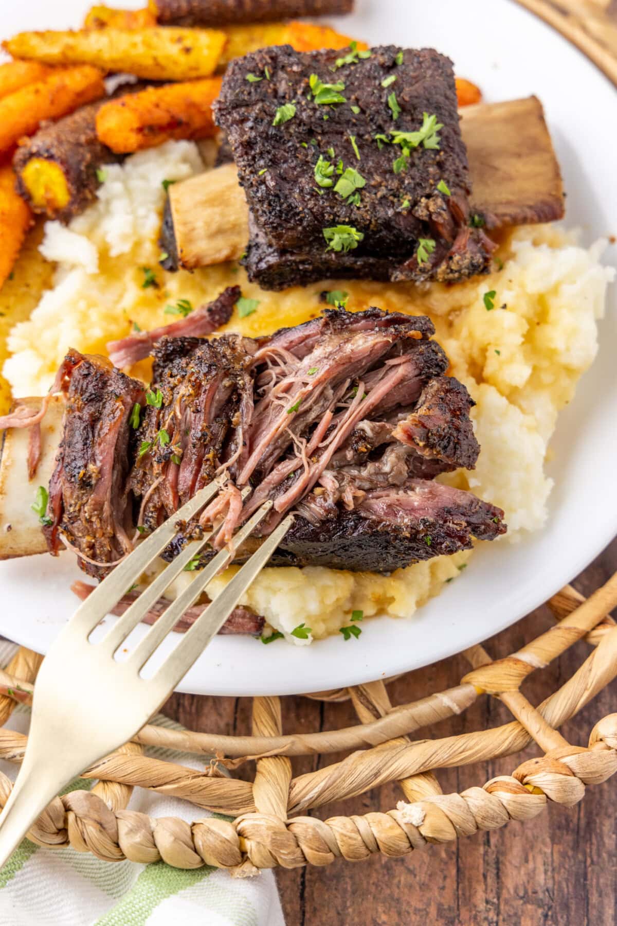 Close up of a Beef Short Rib pulled apart