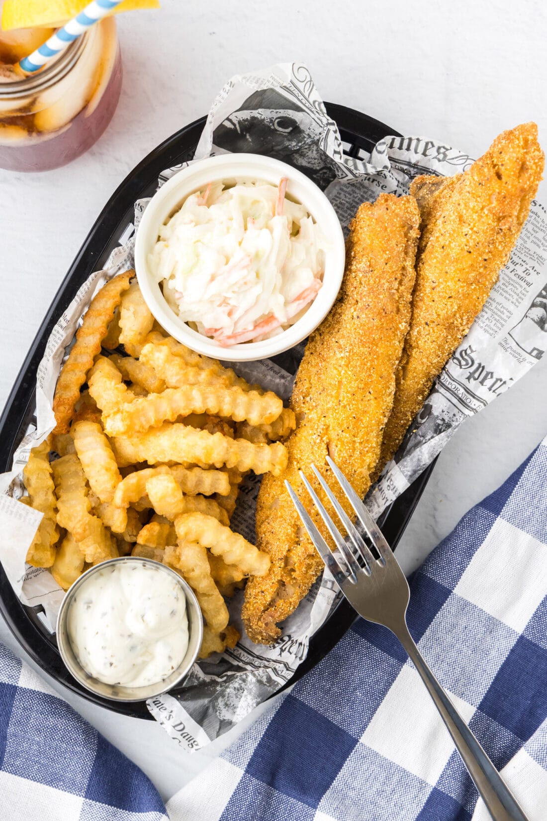 Basket of Fried Whiting Fish with fries and coleslaw 