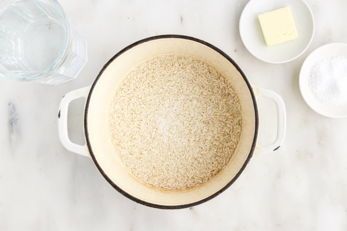 white rice in a medium saucepan