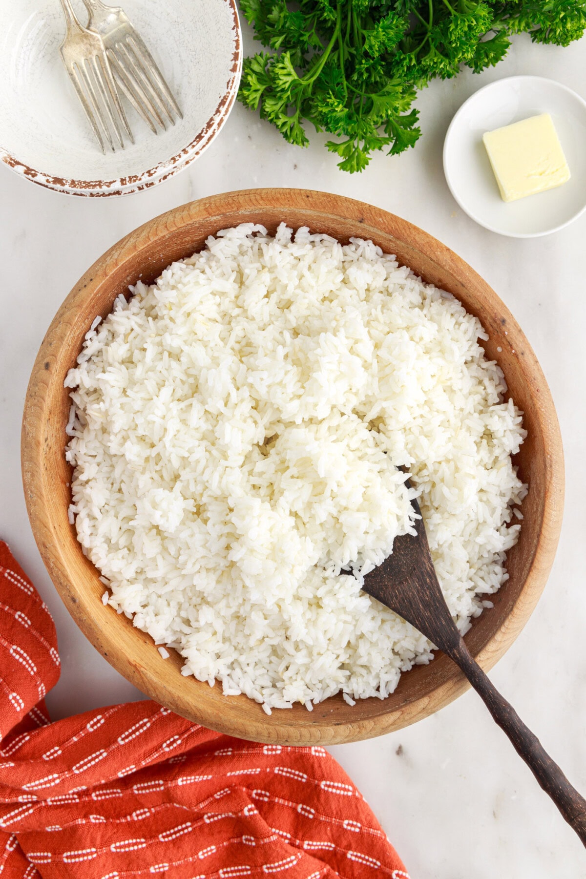 Bowl of rice with a spoon