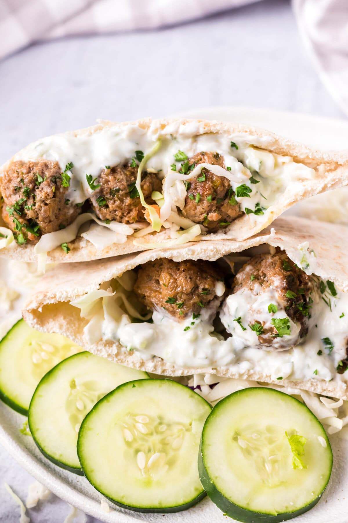 Lamb Meatballs in a pita pocket with tzatziki