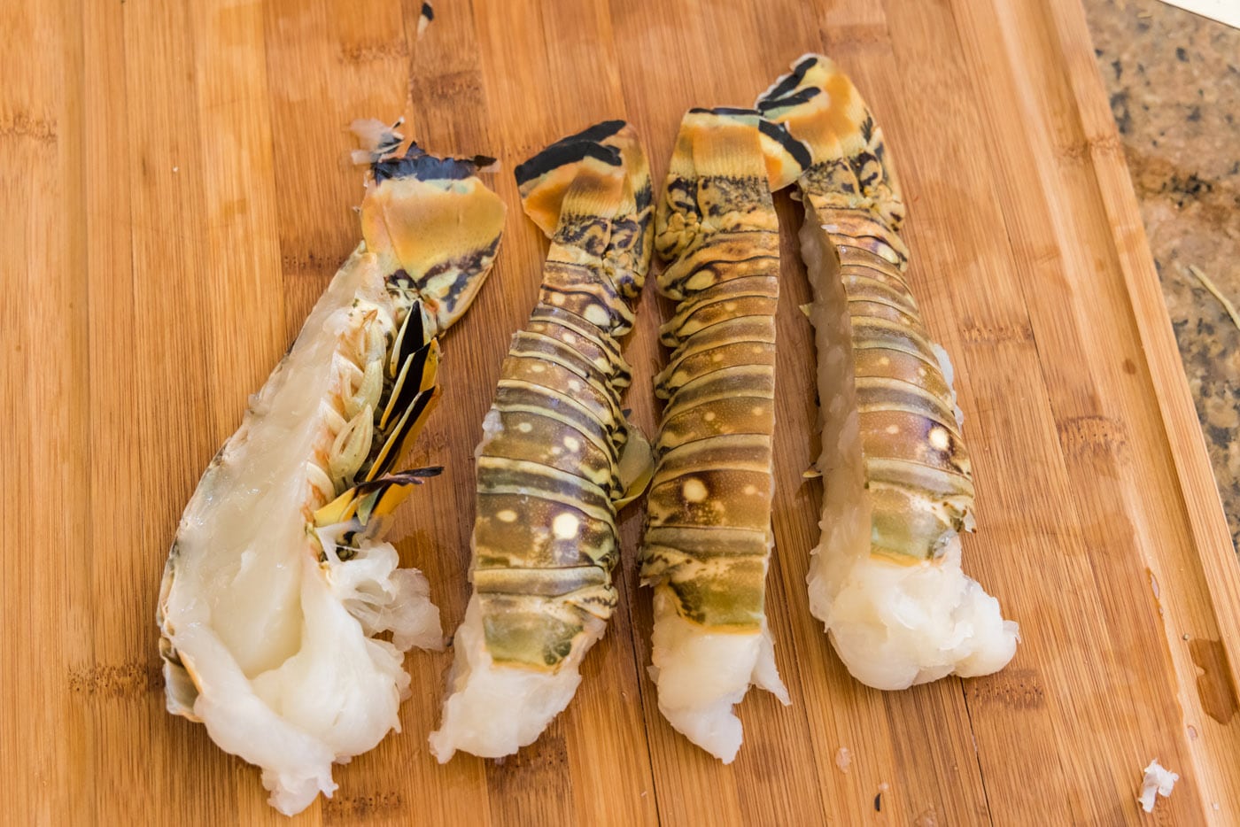 lobster tails cut in half lengthwise