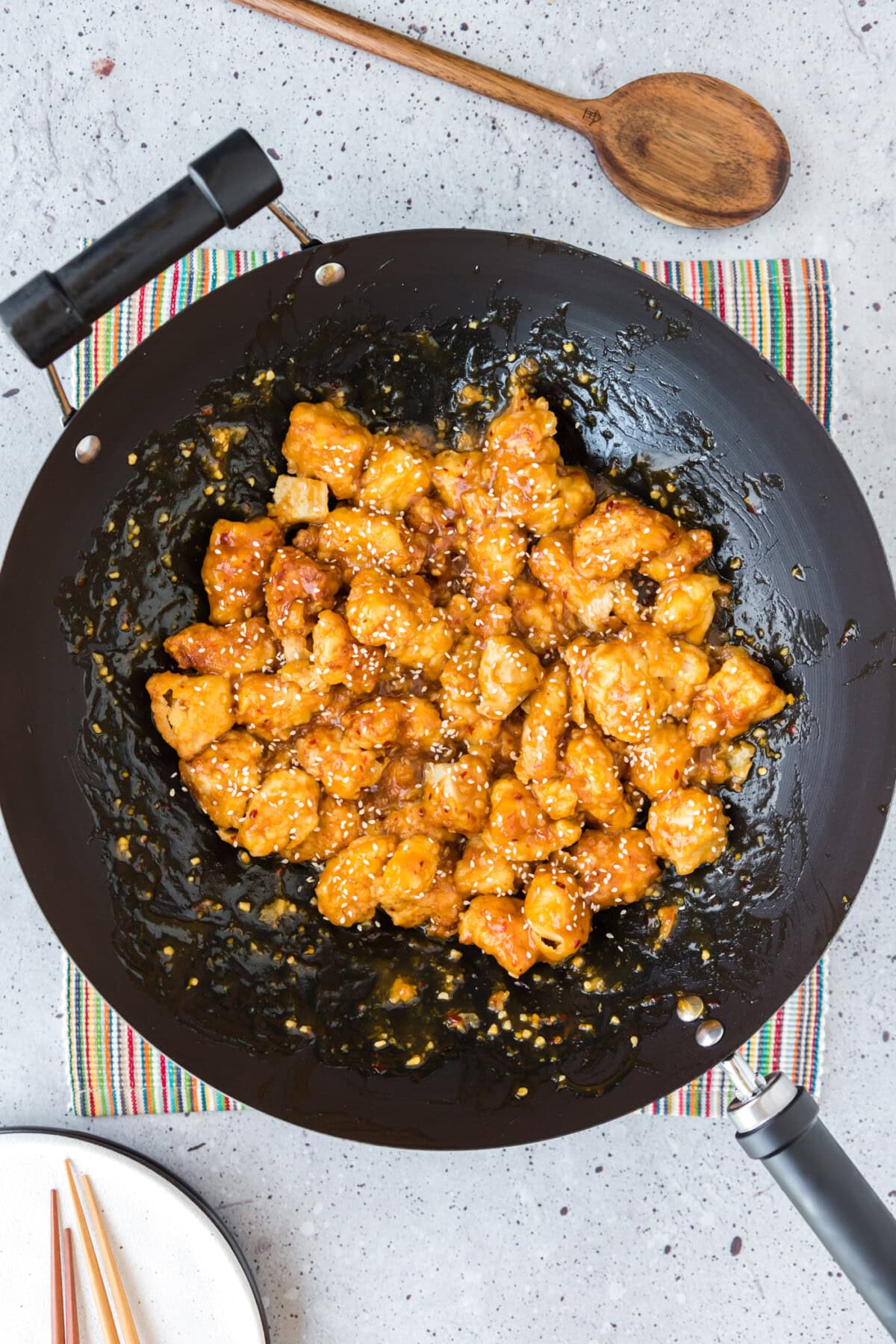 Orange Chicken in a wok