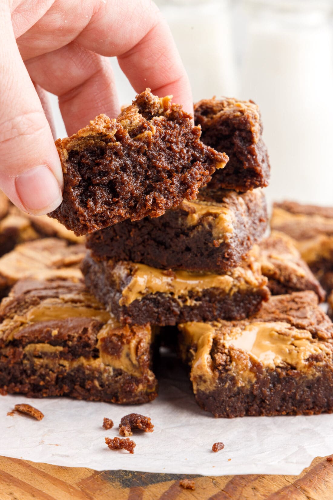Close up of a Peanut Butter Brownie square