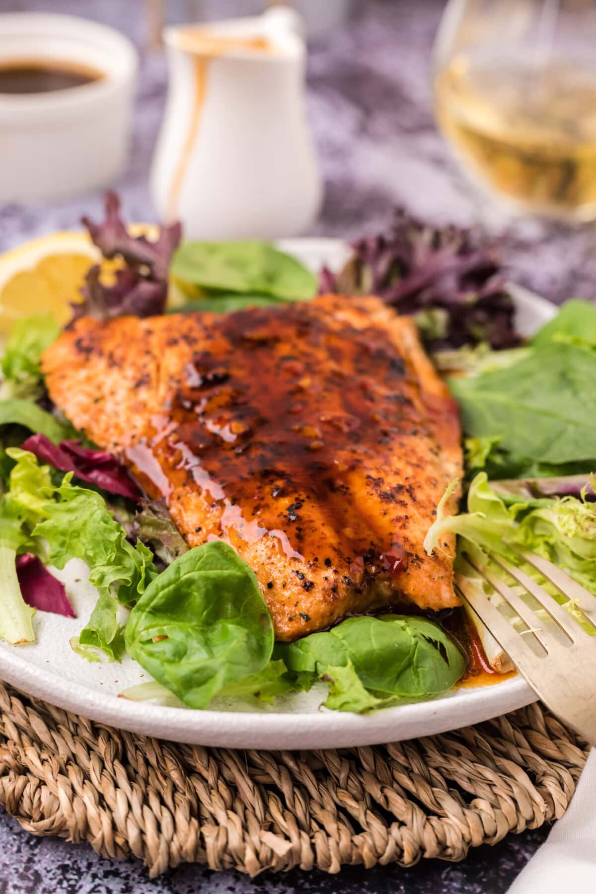 Piece of salmon with Salmon Sauce on top