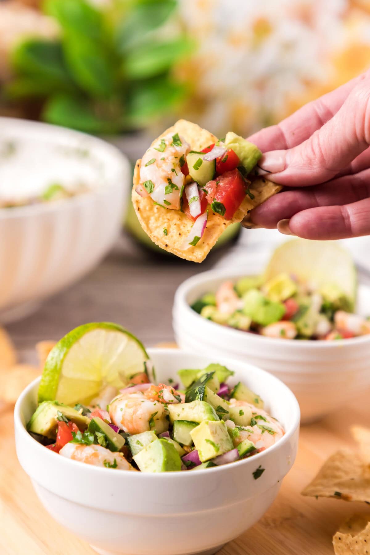 Shrimp Ceviche on a tortilla chip