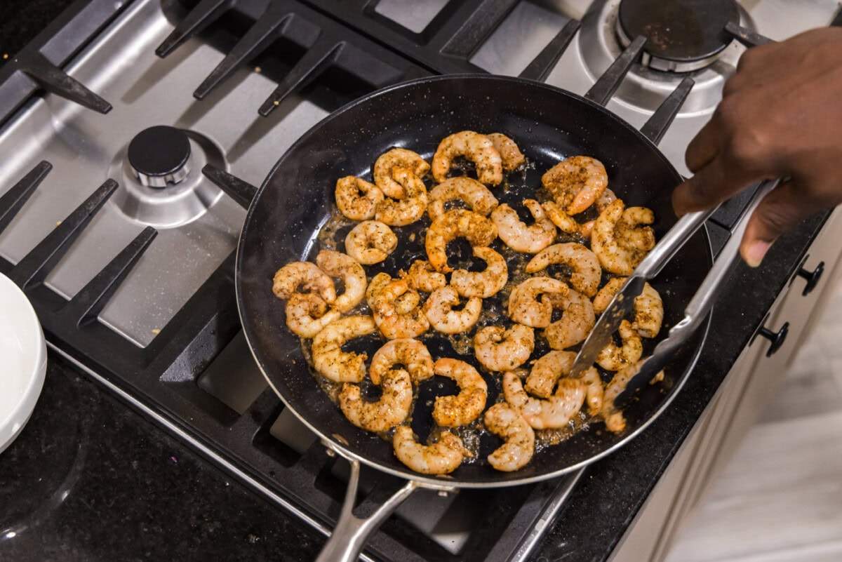 shrimp cooking in a skillet