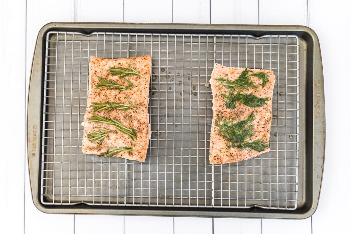 sous vide salmon on wire cooling rack