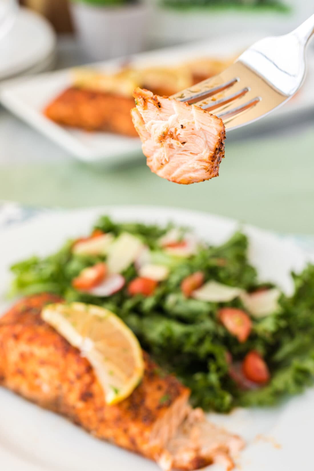 Piece of Air Fryer Salmon  on a fork