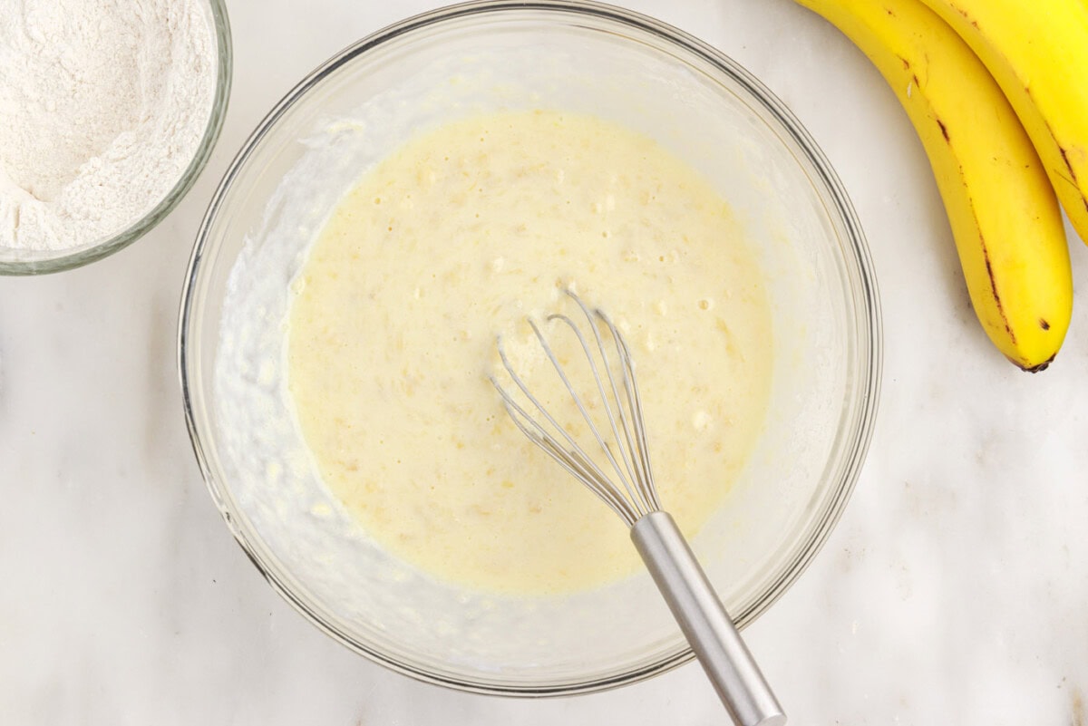 whisking banana pancake batter