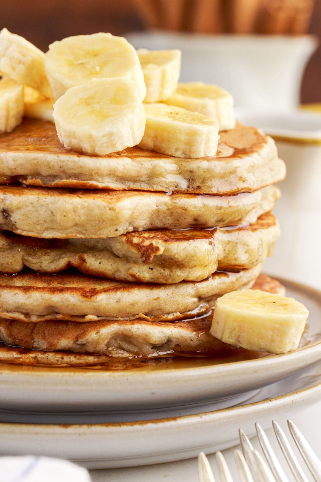 Close up of a stack of Banana Pancakes