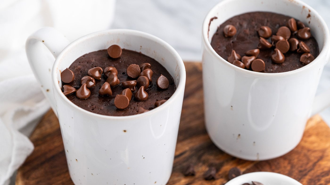 Making a brownie in a mug is really simple. A little brown sugar, flour, milk, cocoa powder, vegetab