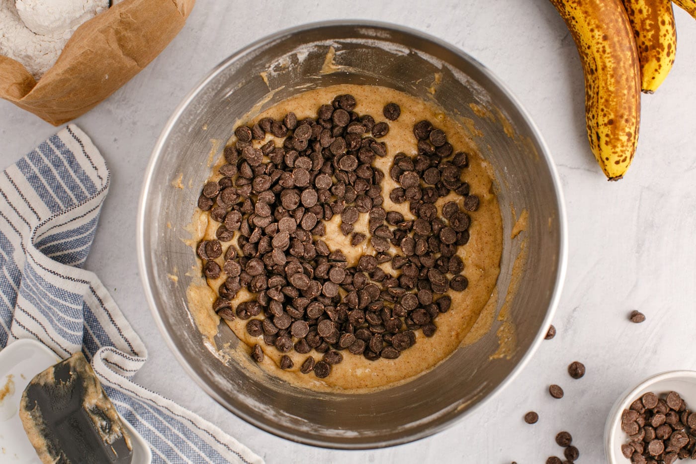 chocolate chips added to banana bread batter