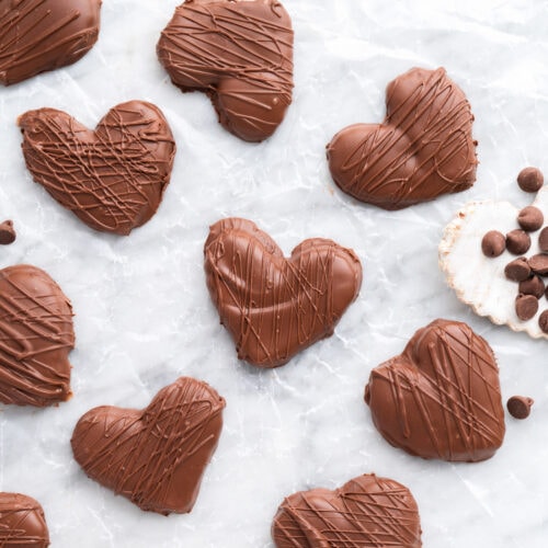 Chocolate Peanut Butter Hearts on parchment paper