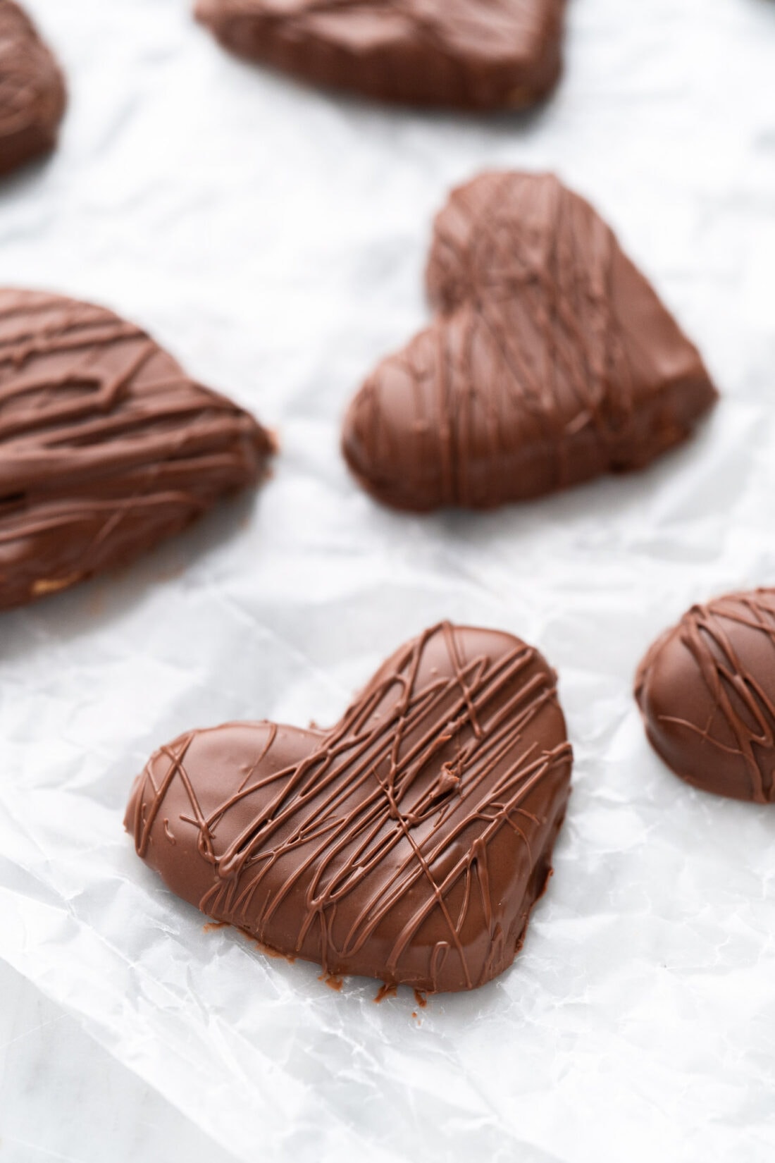 Close up of Chocolate Peanut Butter Hearts
