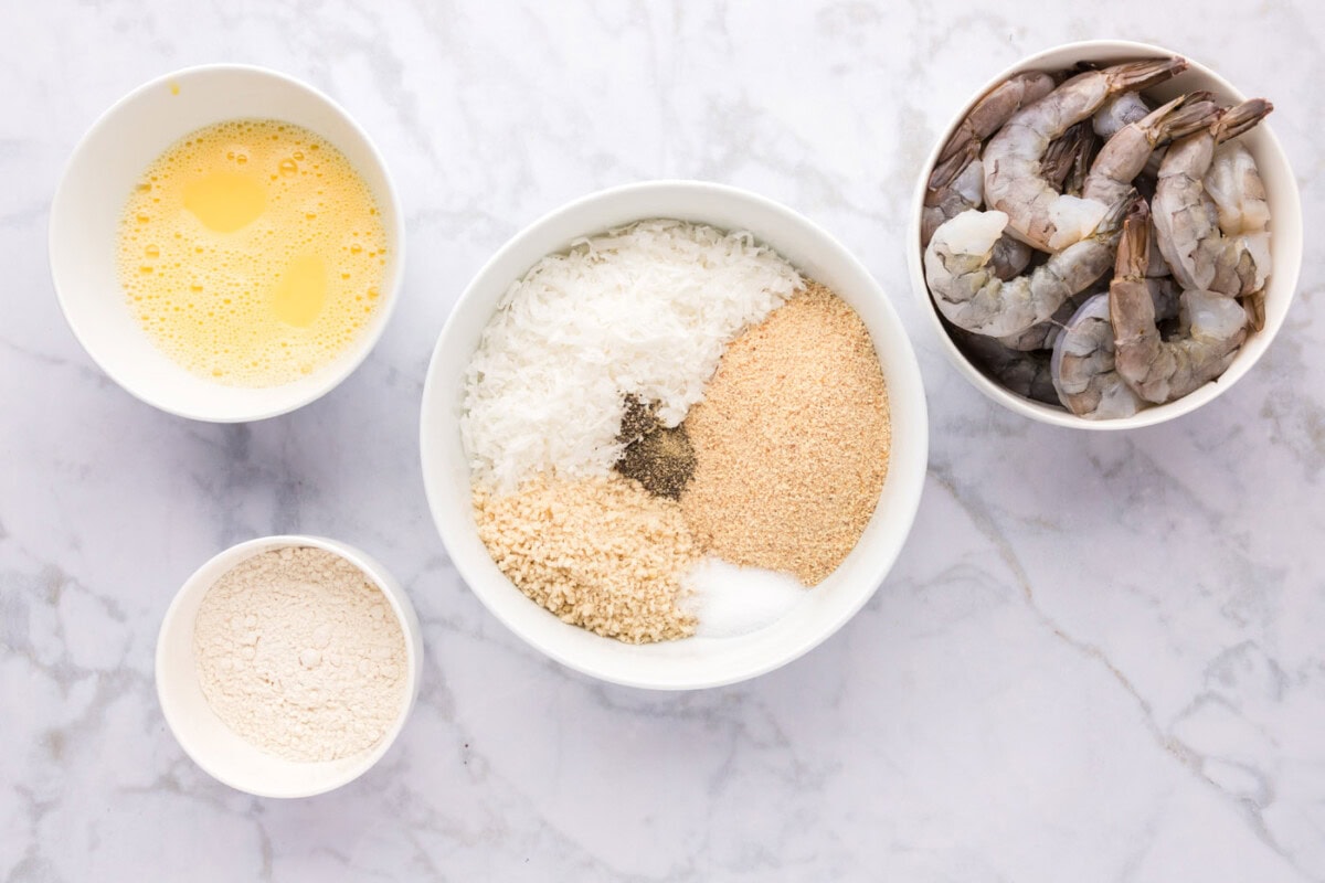 breacrumbs, panko, coconut, and seasonings in a bowl 
