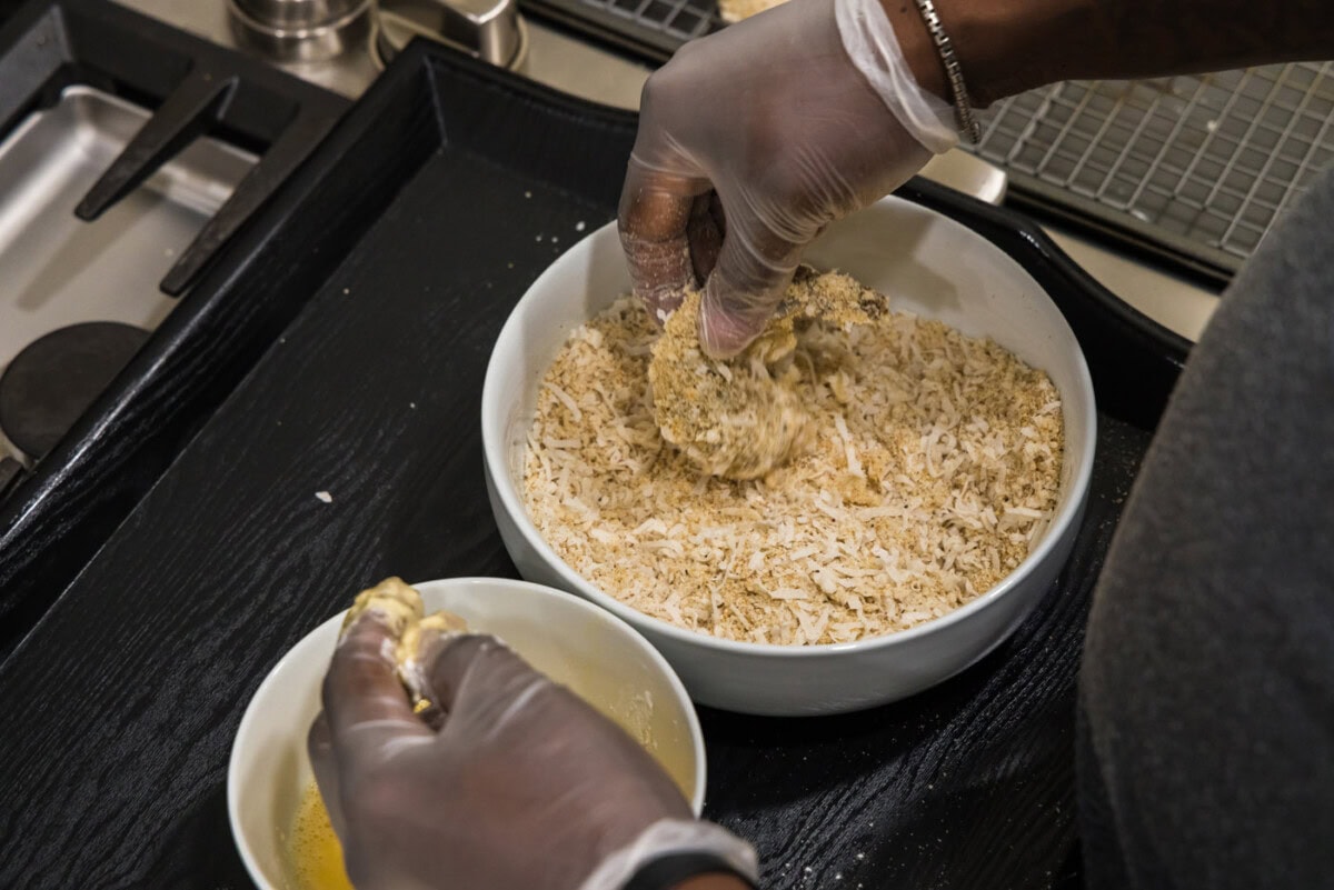 coating shrimp in panko and coconut