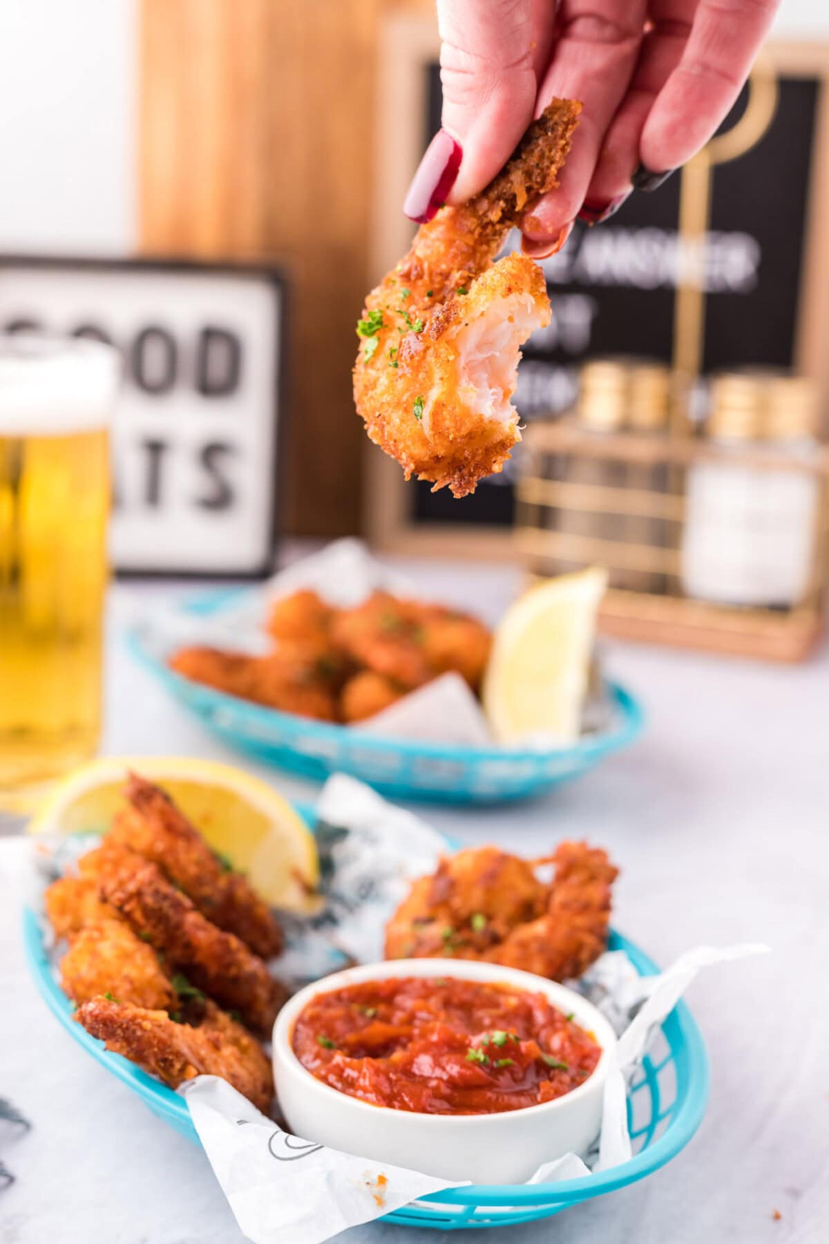 Coconut Shrimp with a bite taken out