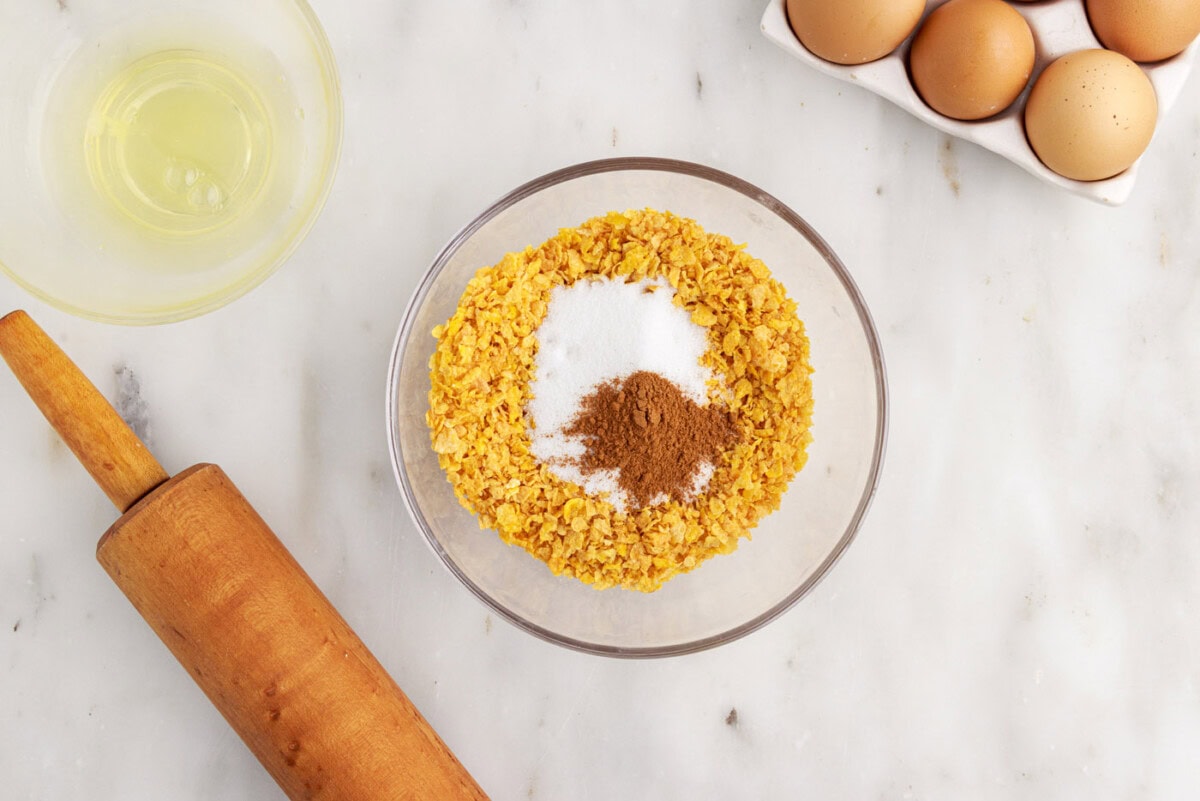 crushed cornflakes mixed with cinnamon and sugar