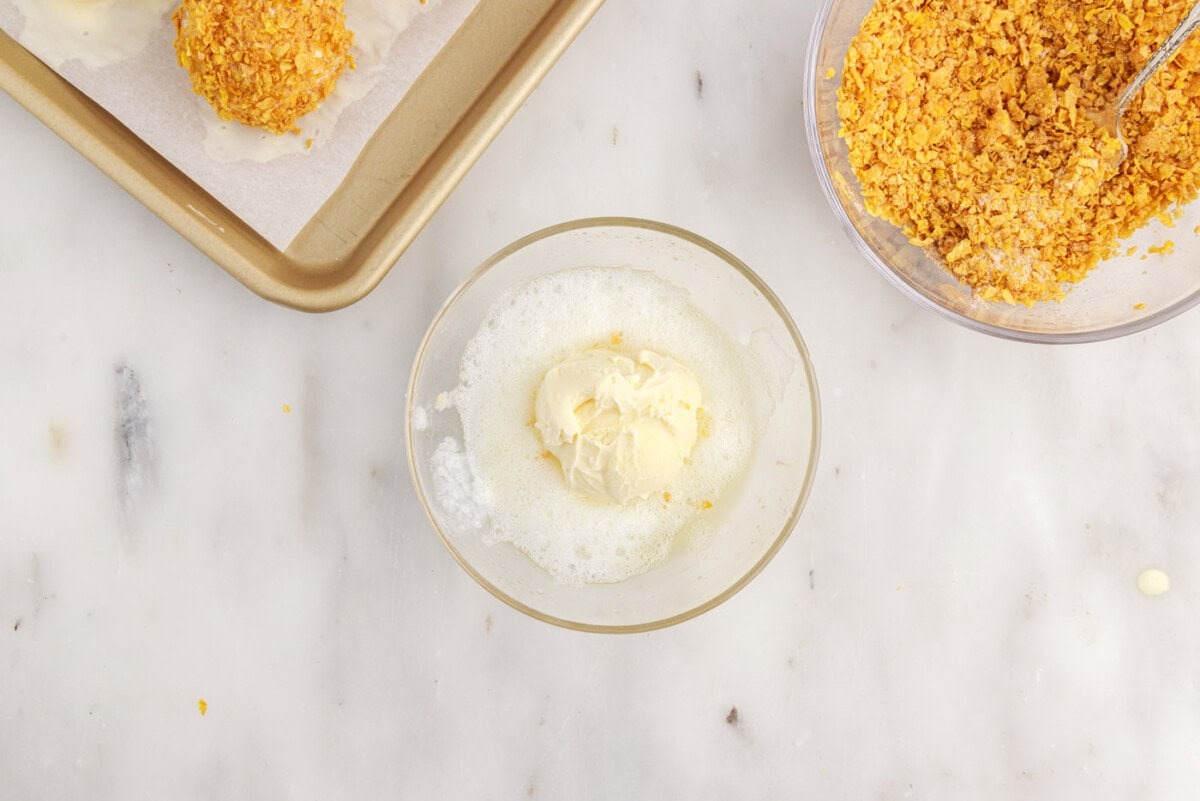 coating ice cream ball in egg whites