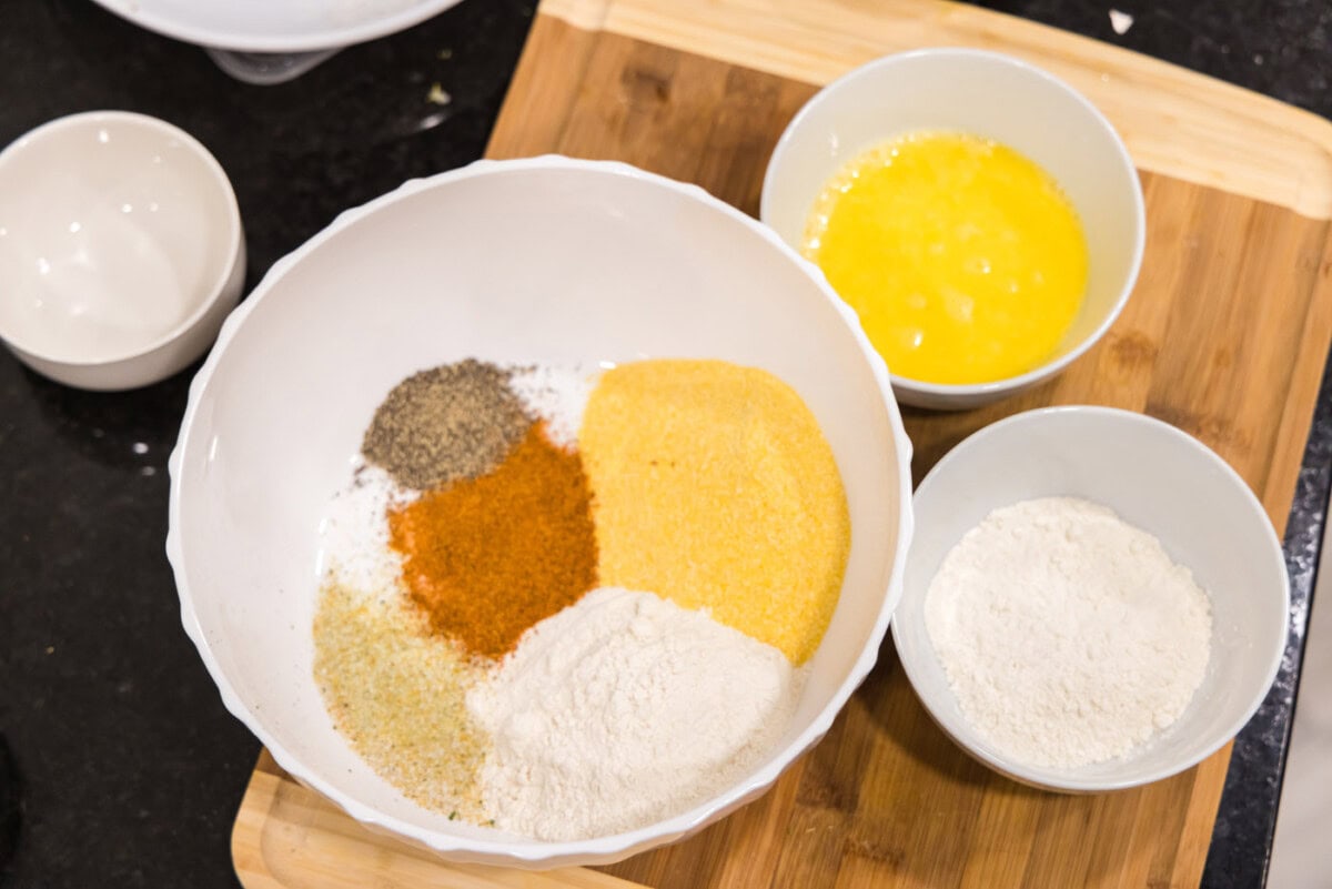 fried shrimp seasonings and dry ingredients in bowls