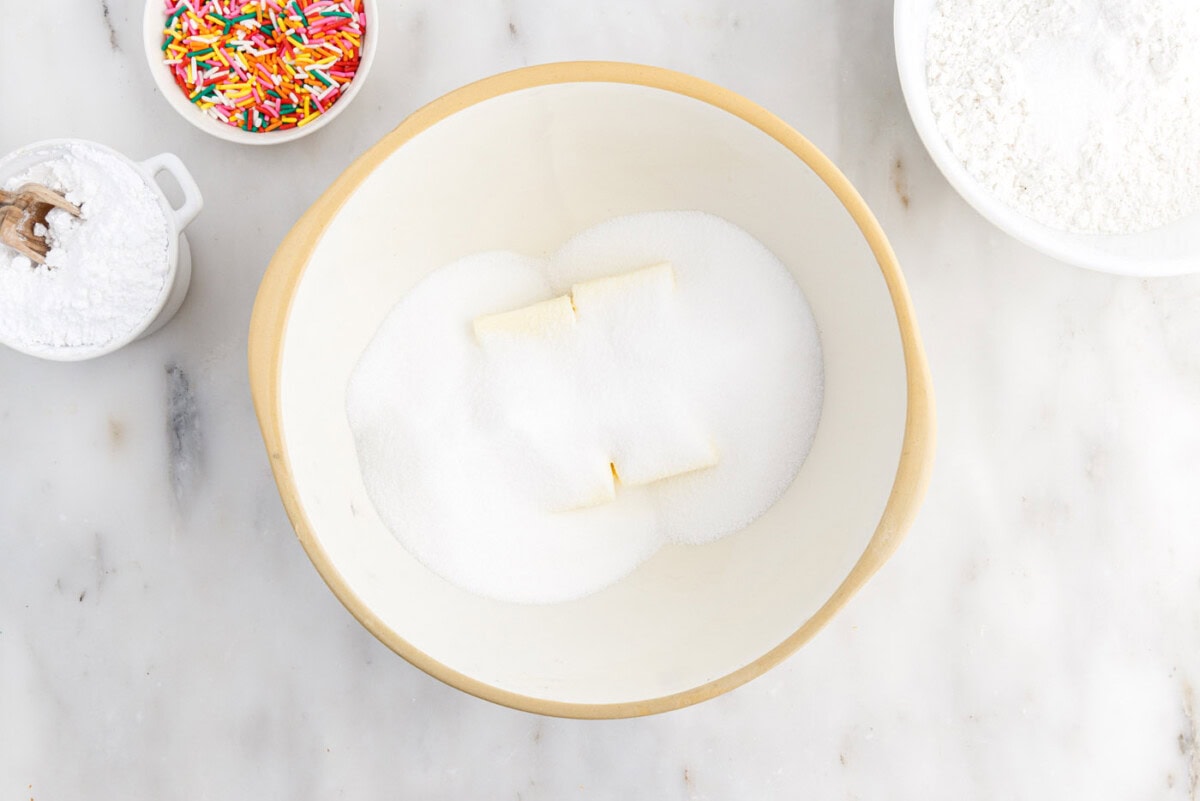 butter and sugar in a mixing bowl