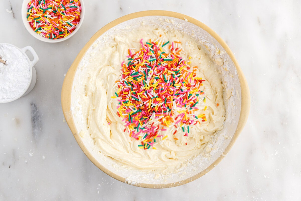 rainbow Jimmies added to cake batter