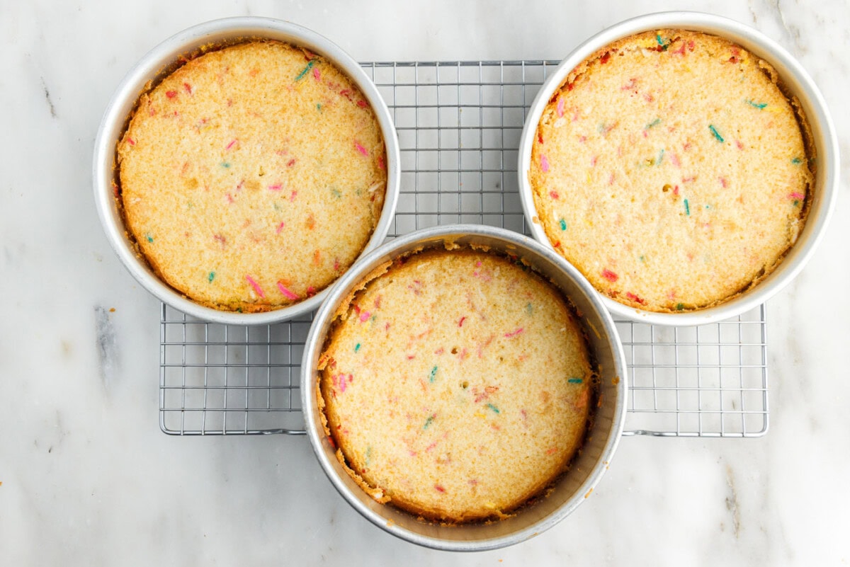 baked funfetti cake layers