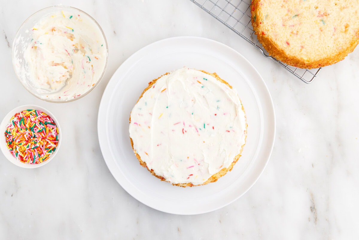 frosting on top of cake layer