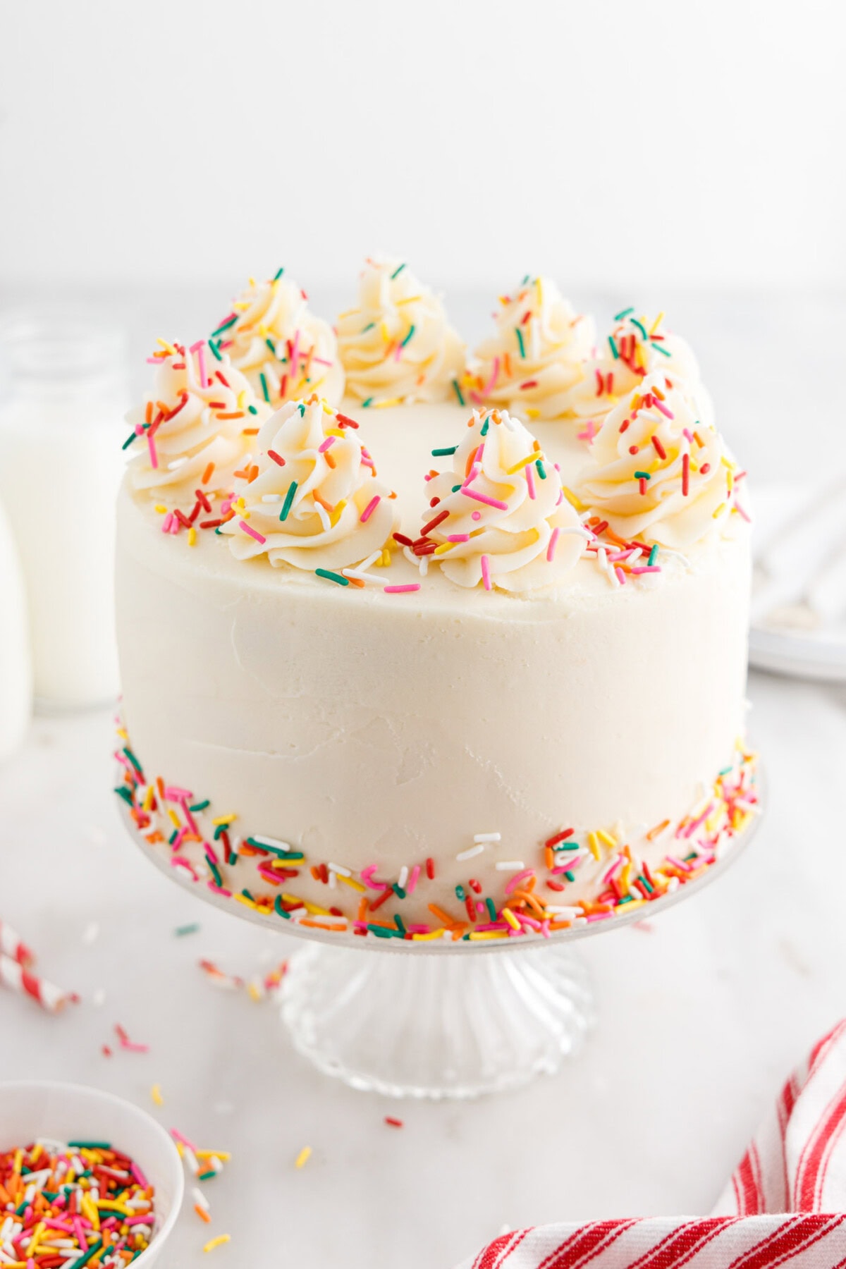 Funfetti Cake on a cake stand