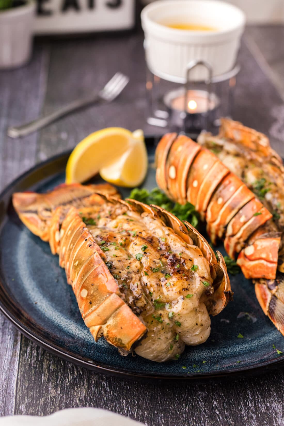 Close up of Grilled Lobster Tail on a plate