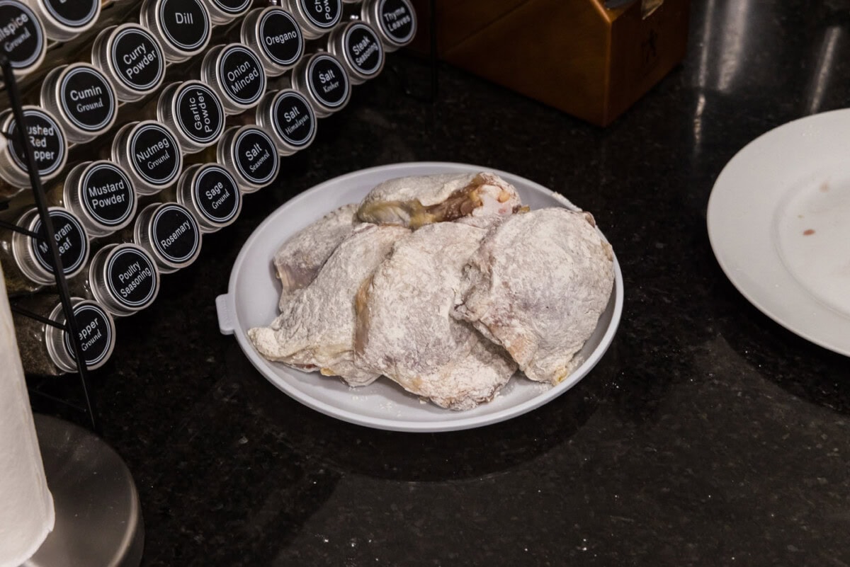 chicken thighs coated in flour