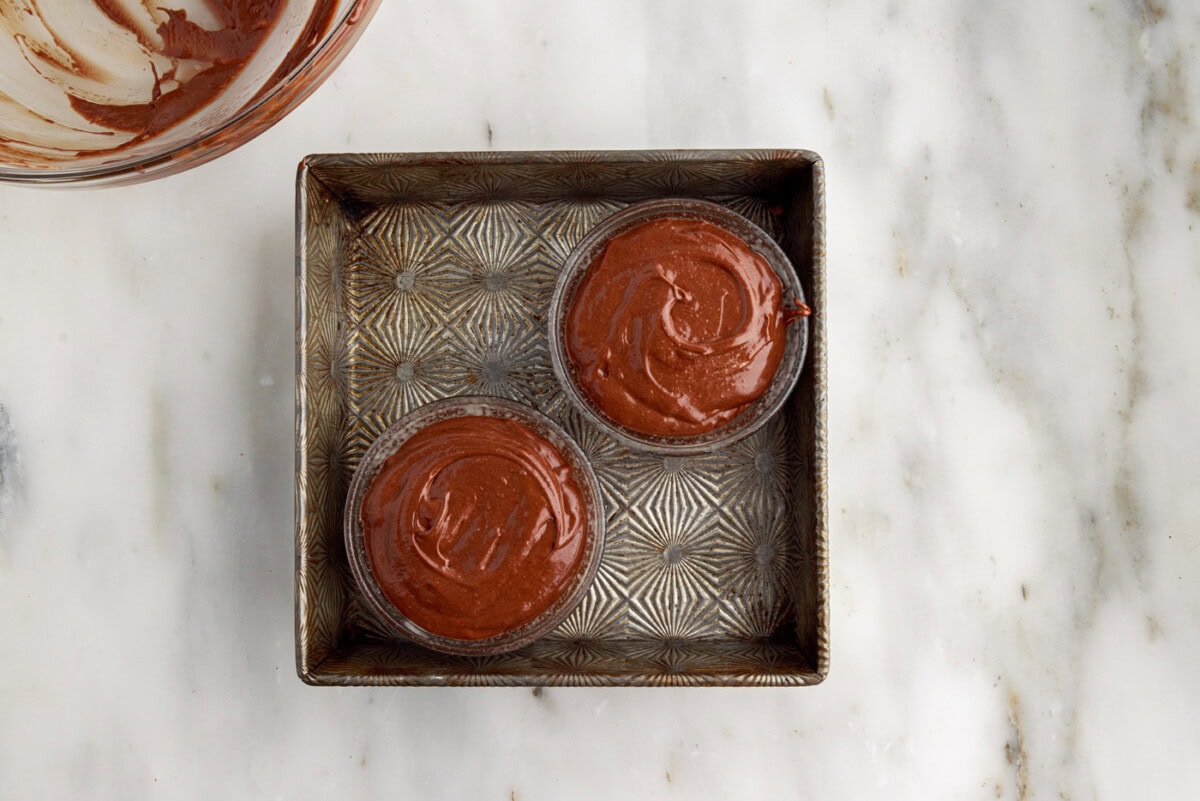 lava cake batter in ramekins