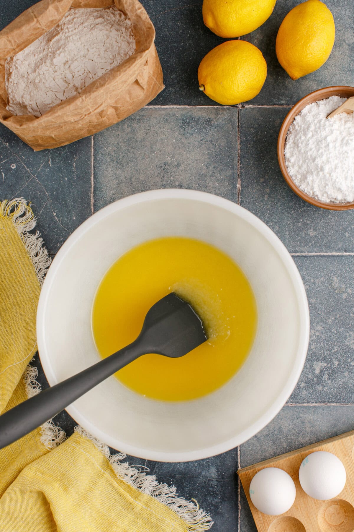 melted butter and sugar mixed in a bowl