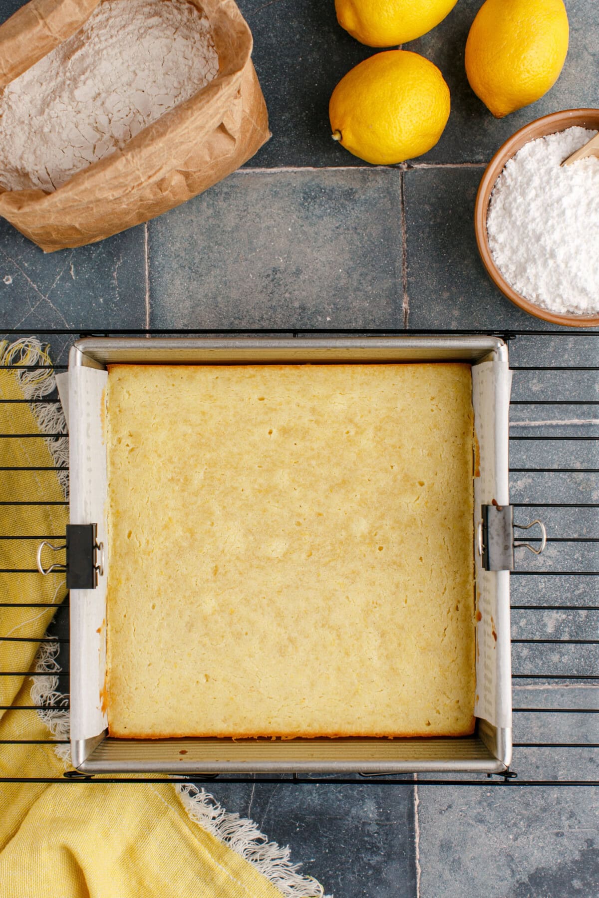 baked lemon brownies in an 8x8 pan
