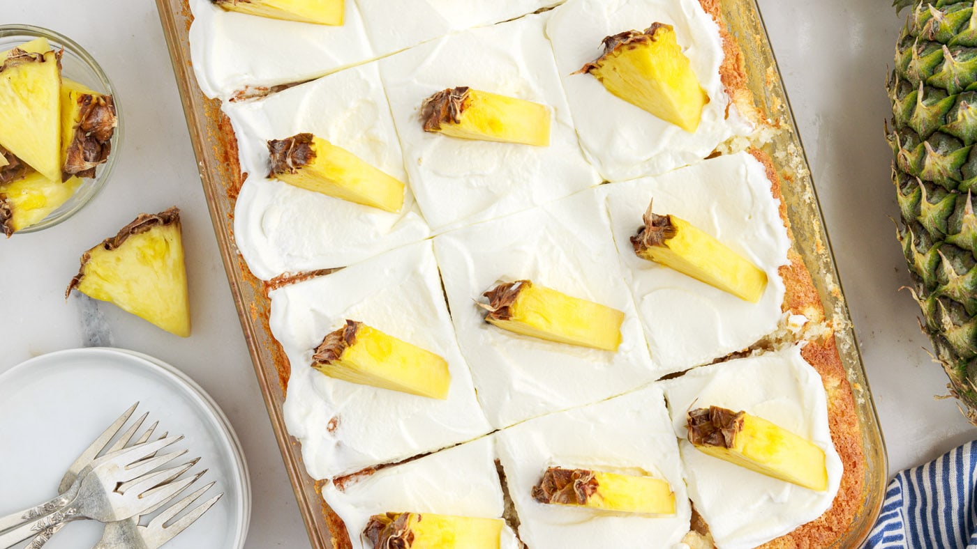 Pineapple angel food cake uses crushed pineapple that works to bring tons of moisture to the batter 