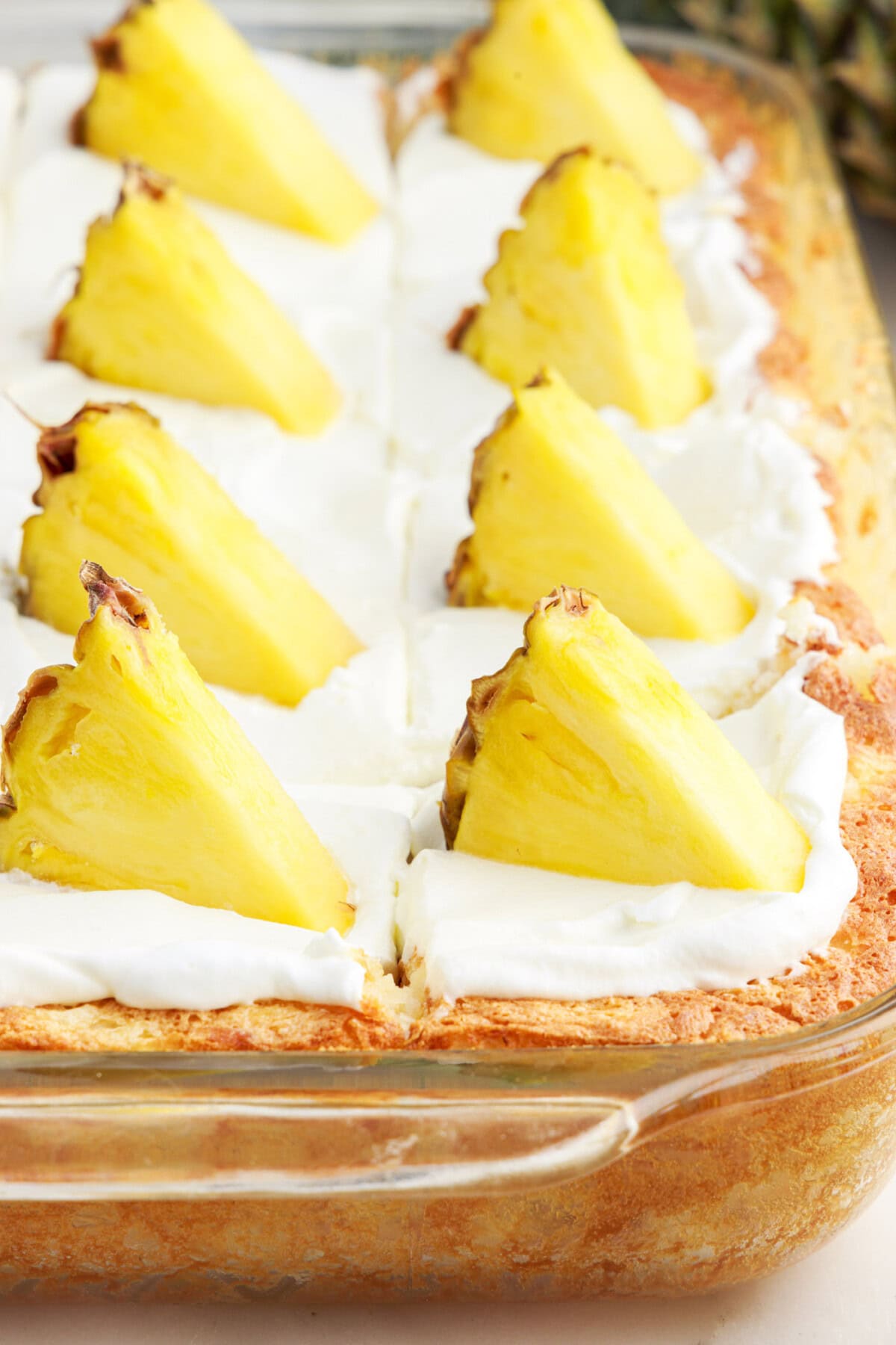 Close up of a pan of Pineapple Angel Food Cake