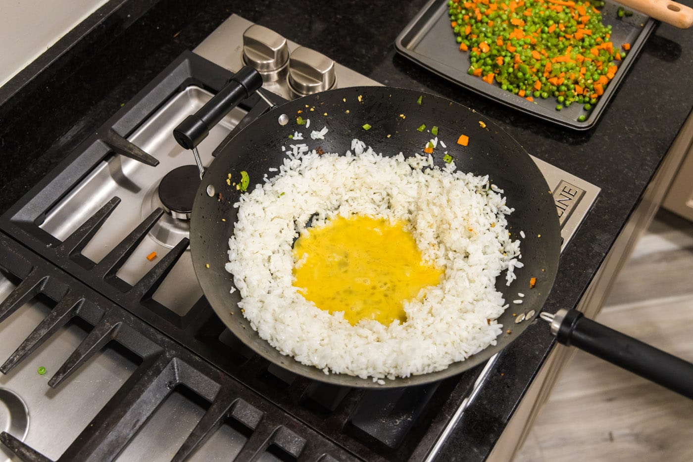 white rice with whisked eggs in the center