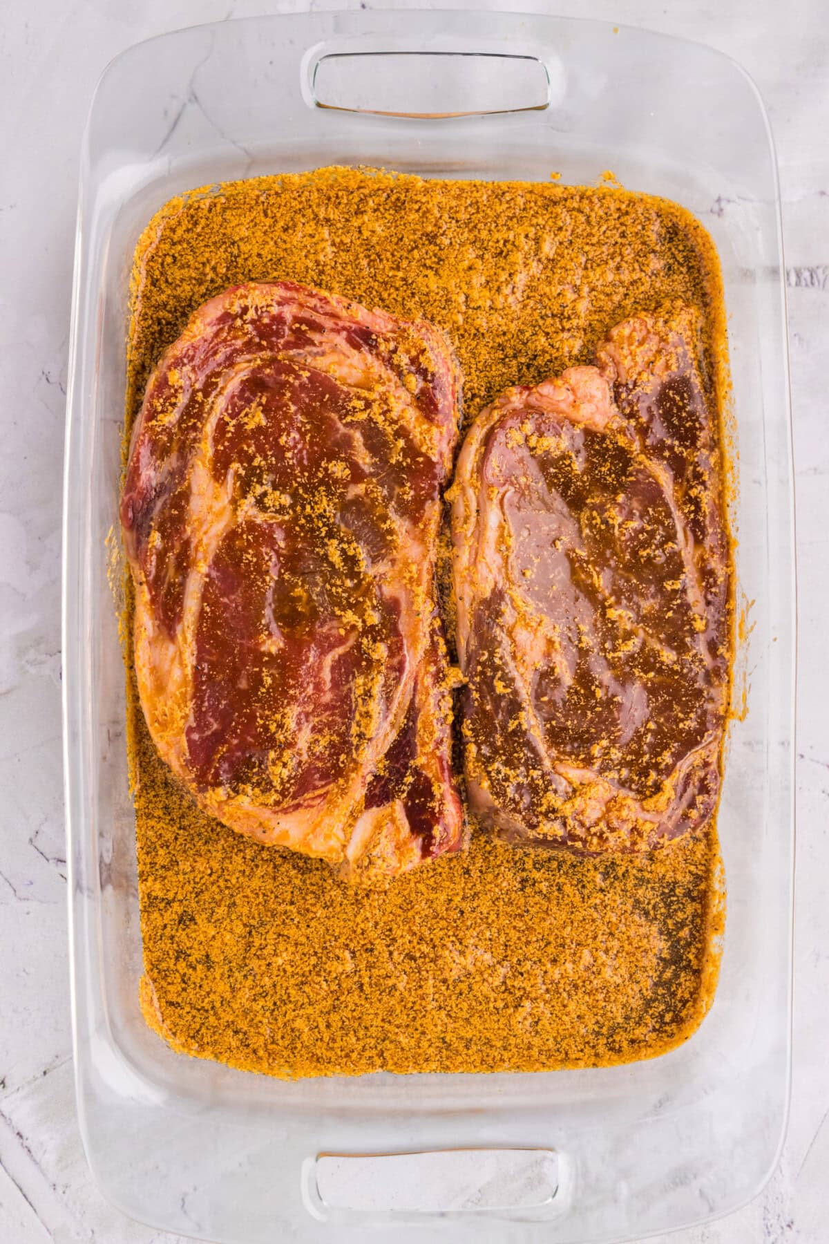 Ribeye Steak Marinade in a glass dish
