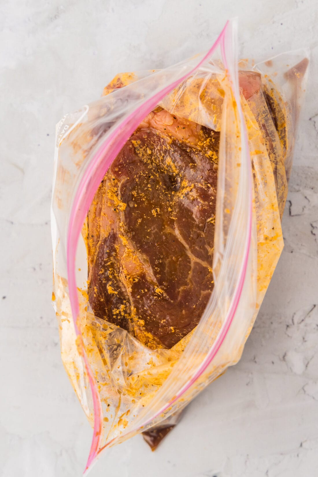 Ribeye Steak Marinade in an open zipper bag