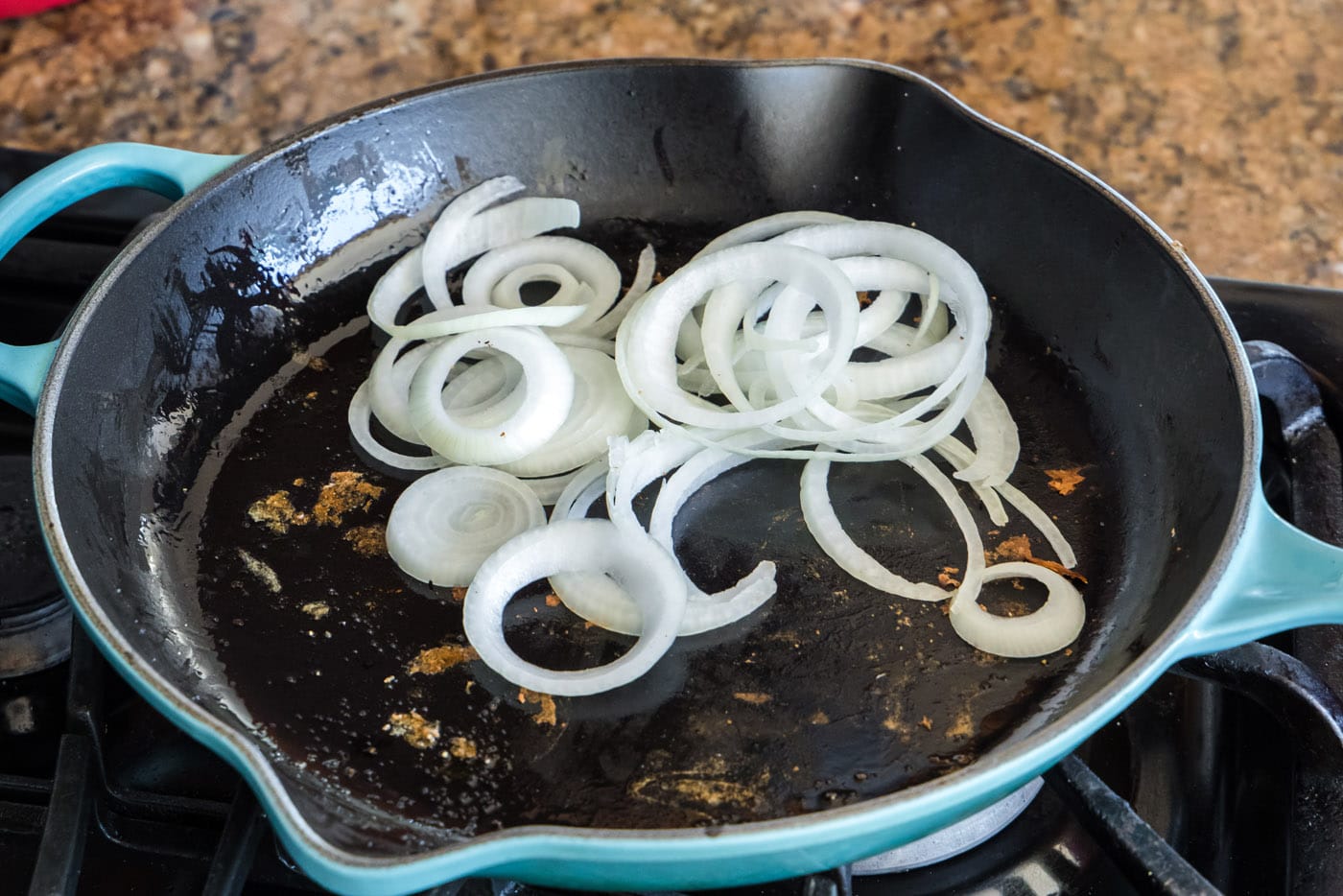 sliced onion in a skillet