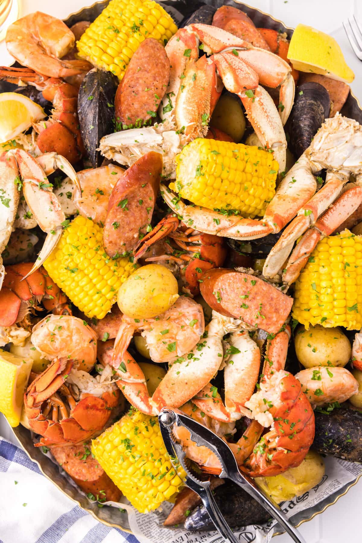 Seafood Boil in a metal pan