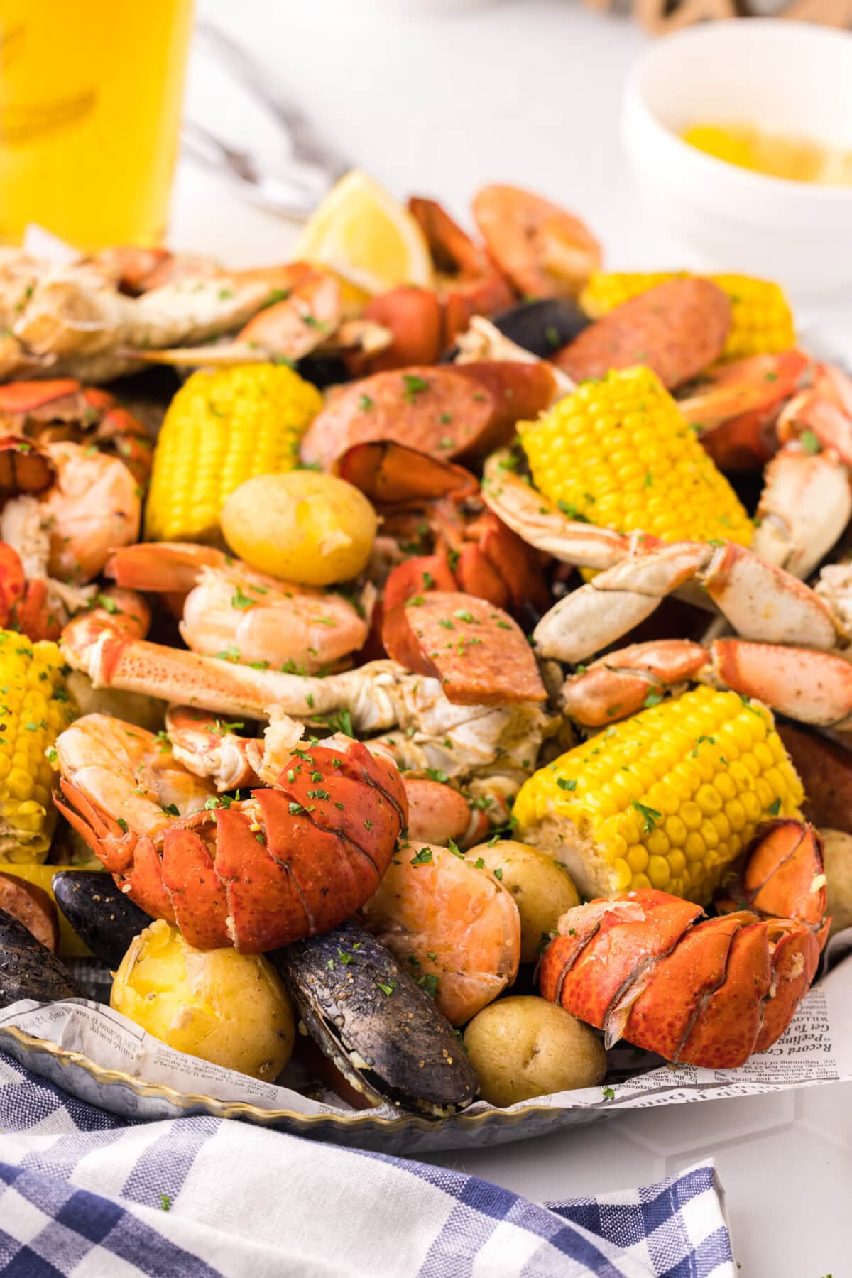 Seafood Boil in a metal serving platter