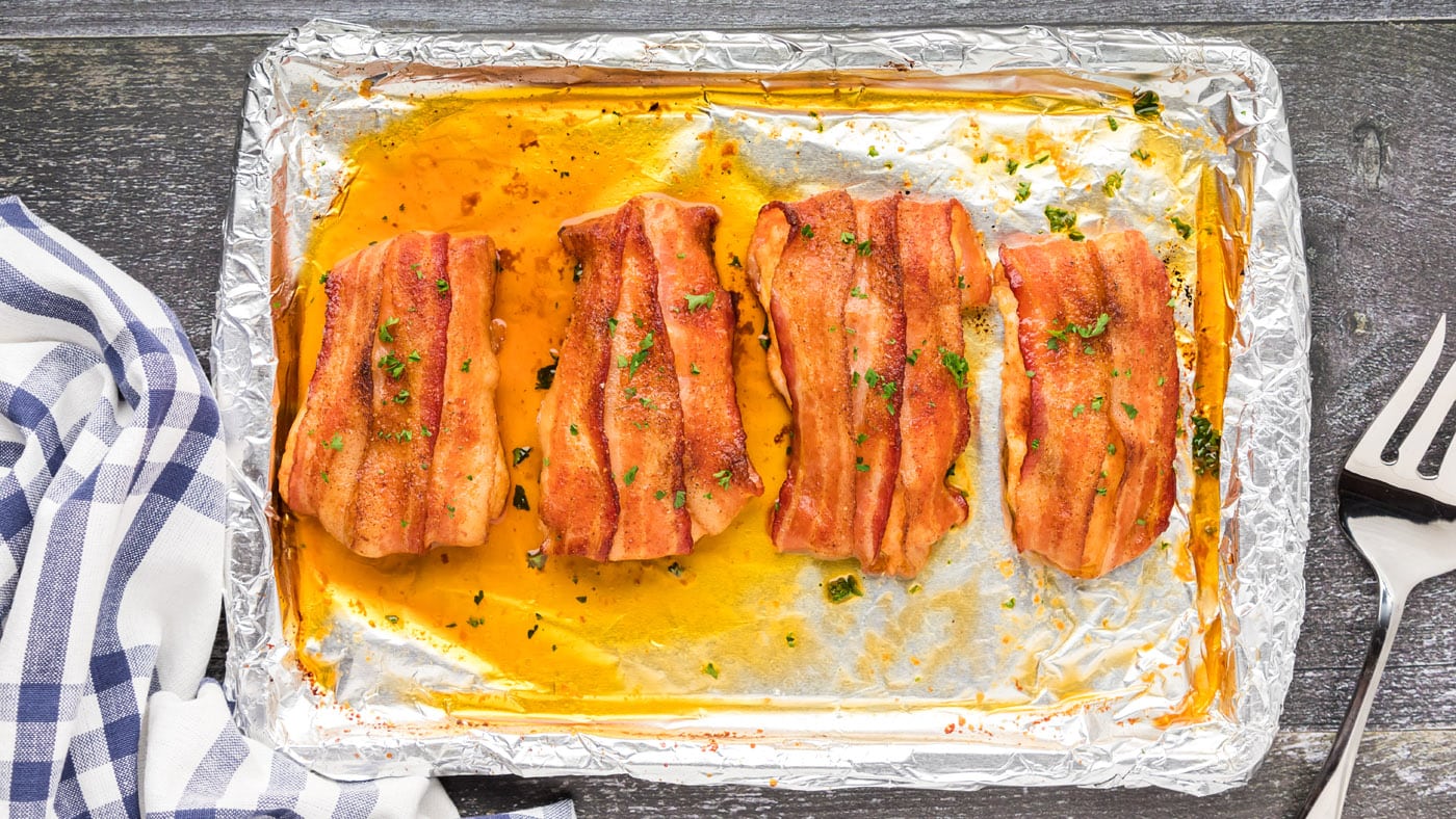 Bacon wrapped chicken breasts come together with 6 simple ingredients. Honestly, what isn't better w