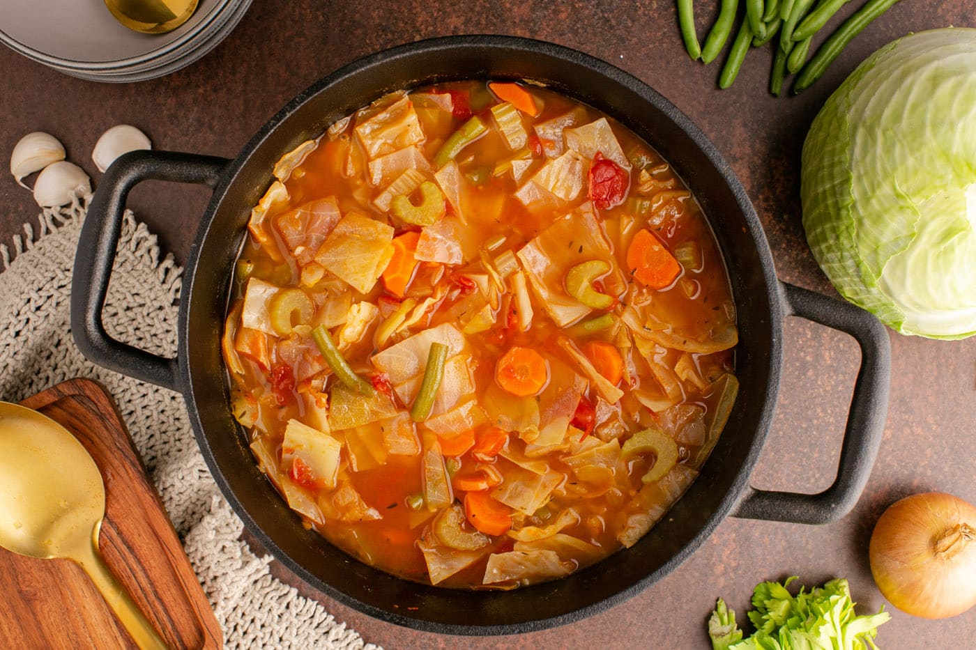 cabbage soup cooking in a pot