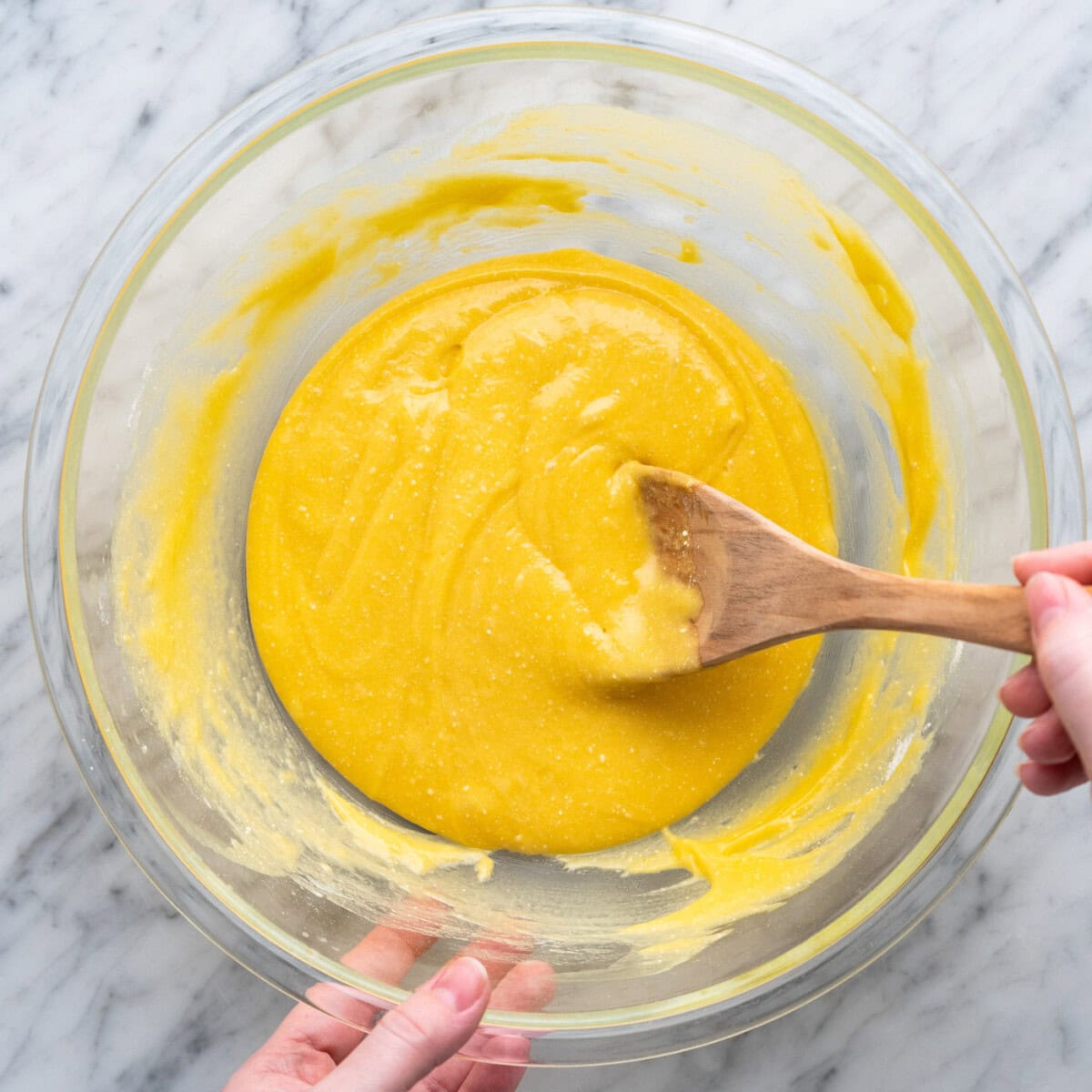 cake mix batter mixed in a bowl